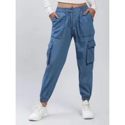 Label Ritu Kumar Blue Relaxed Fit Mid Rise Joggers-picture-18