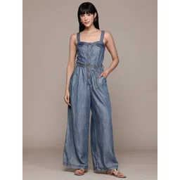 Label Ritu Kumar Blue Shoulder Straps Denim Basic Jumpsuit-picture-40