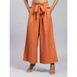 Label Ritu Kumar Brown Relaxed Fit Mid Rise Pants-picture-27
