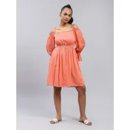 Label Ritu Kumar Coral Solid Fit & Flare Short Dress-picture-24