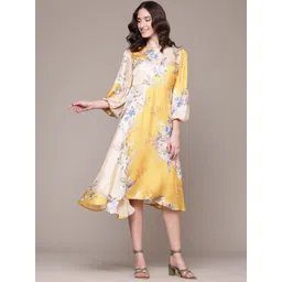 Label Ritu Kumar Floral Printed Satin A-Line Midi Dress-picture-41