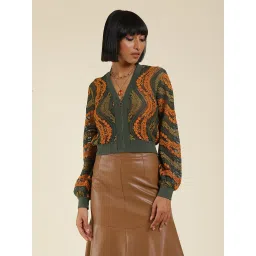 Label Ritu Kumar Green Lace Bomber Jacket image 1