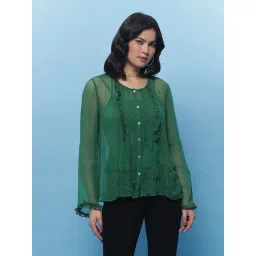 Label Ritu Kumar Green Relaxed Fit Top With Inner-picture-39