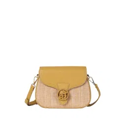 Label Ritu Kumar Mustard Textured Medium Sling Handbag-picture-26