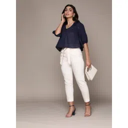 Label Ritu Kumar Navy Blue Cotton Solid Top-image-49