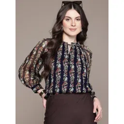 Label Ritu Kumar Navy Printed Relaxed Fit Top With Inner-picture-29