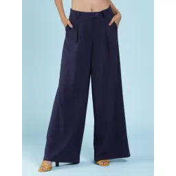 Label Ritu Kumar Navy Relaxed Fit Mid Rise Pleated Pants-picture-27