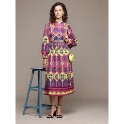 Label Ritu Kumar Pink Cotton Aztec Fit & Flare Ebony Long Dress-picture-16