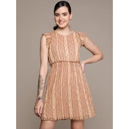 Label Ritu Kumar Striped Flutter Sleeves Georgette Fit & Flare Mini Dress-picture-29