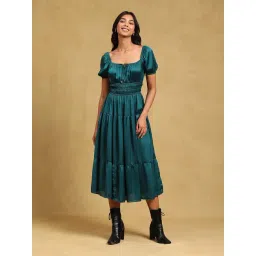 Label Ritu Kumar Teal Fit & Flare Dress-image-2