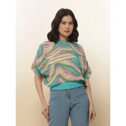 Label Ritu Kumar Teal Printed Top With Inner-picture-19