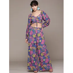 Label Ritu Kumar Women Blue Floral Printed Co-Ords-picture-16