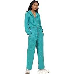 Teal Quilted Jacket With Joggers Pant Set-image-9