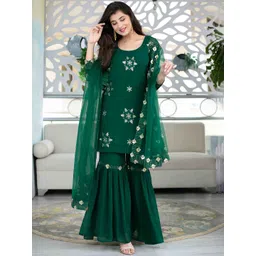 Label Shaurya Sanadhya Ethnic Motifs Embroidered Sequined Kurta with Sharara & Dupatta-picture-23