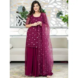 Label Shaurya Sanadhya Ethnic Motifs Embroidered Sequinned Kurta With Palazzo & Dupatta-picture-32