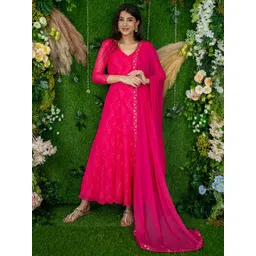 Label Shaurya Sanadhya Ethnic Motifs Embroidered Sequinned Kurta with Trousers & Dupatta-picture-27