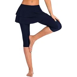 labelar Skirted Swim Capris Women Layered Ruffle Swimming Skirt with Leggings Pants-picture-35