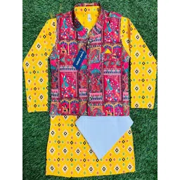 LABELZERO Kids-Unisex Yellow Cotton Blend Kurta Sets-picture-56