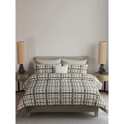 LABHAM Easy Living Grey & Olive Printed 180 TC Cotton King Bedsheet & 2 Pillow Covers image 2