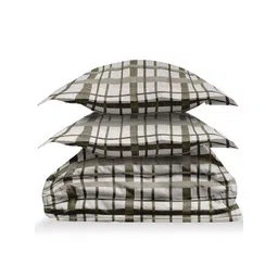 LABHAM Easy Living Grey & Olive Printed 180 TC Cotton King Bedsheet & 2 Pillow Covers image 3