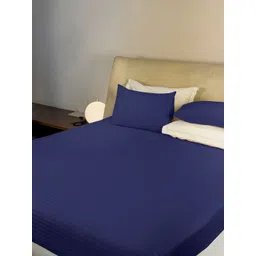 LABHAM Simple Living Blue Striped 210 TC Satin King Bedsheet With 2 Pillow Covers-picture-28