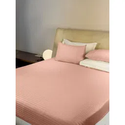 LABHAM Simple Living Peach Striped 210 TC Satin King Bedsheet With 2 Pillow Covers-picture-42