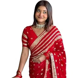 lachhu LACCHU Saree Women's Viscos Georgette Woven Zari Work Saree With Unstitched Blouse Piece.-picture-48