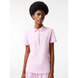 Lacoste Women Pink Polo Collar Slim Fit T-shirt-picture-17