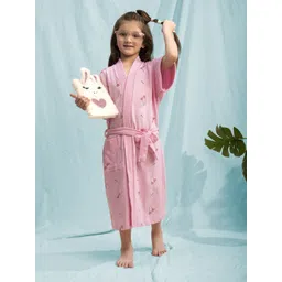 LacyLook Kids Pink Floral Printed Terry Cotton Bath Robe-picture-21