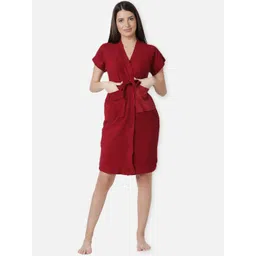LacyLook Women Maroon Solid Bath Robe With Belt-picture-36