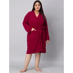 LacyLook Women Plus Size Maroon Bath Robe-picture-28