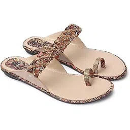 ladies hub Kolhapuri Women Stylish Ethnic Flat Sandals Slippers for Girls-picture-54