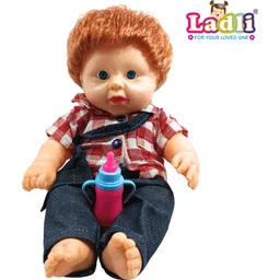 ladli Golu Baba Cute Little Boy in Teddy Check Dress Doll for Kids Rubber Clothes_B image 1