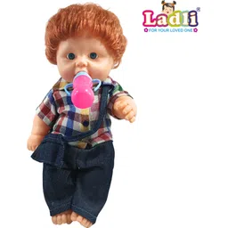 ladli Golu Baba Cute Little Boy in Teddy Check Dress Doll for Kids Rubber Clothes_G-picture-12