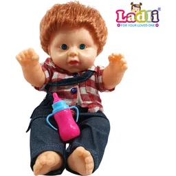 ladli Golu Baba Cute Little Boy in Teddy Check Dress Doll for Kids Rubber with Clothes-picture-11