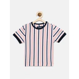 LAdore Boys Pink Striped Round Neck Supima T-shirt image 1