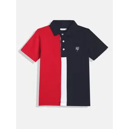 LAdore Boys Red & Navy Blue Colourblocked Polo Collar Pure Cotton T-shirt-picture-39