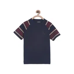 Ladore Kids Navy Cotton Color Block Pattern T-Shirt-picture-47