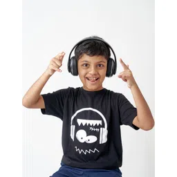 LAdore Unisex Kids Black Headphone Monster Printed Pure Cotton T-shirt-picture-56