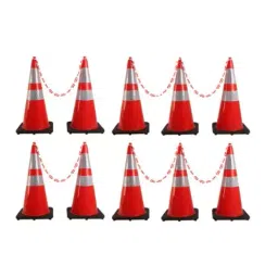 Ladwa 750 mm Road Safety Cone with 10 mtr Chain and Reflective Strips Collar LSI-BC-P10, (10 Pcs)-picture-46