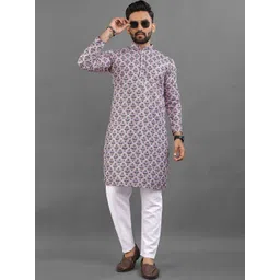 LADY BERRY Men Geometric Embroidered Sequinned Grandeur & Majestic Artwork Kurta-picture-39
