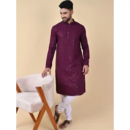 LADY BERRY Men Geometric Embroidered Sequinned Grandeur & Majestic Artwork Kurta-picture-41