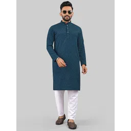 LADY BERRY Men Geometric Thread Work Grandeur & Majestic Artwork Jacquard Kurta-picture-25