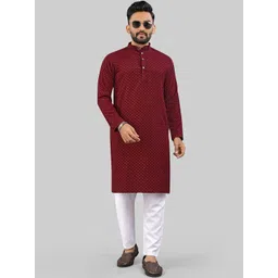LADY BERRY Men Geometric Thread Work Grandeur & Majestic Artwork Jacquard Kurta-picture-23