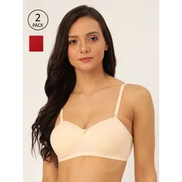 Lady Lyka Beige & Maroon Pack of 2 Non-Wired Lightly Padded T-shirt Bra SWEET18-MRN-SKN-picture-33