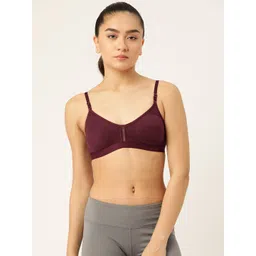 Lady Lyka Burgundy Solid Cotton Workout Bra-Full Coverage Non-Wired Non Padded-picture-40