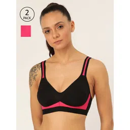 Lady Lyka Pack Of 2 Black & Pink Solid Non-Wired Non Padded Workout Bras YOUNGSTER-02-picture-40