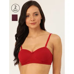 Lady Lyka Pack Of 2 Maroon & Purple Solid Non-Wired Lightly Padded T-shirt Bras-picture-10