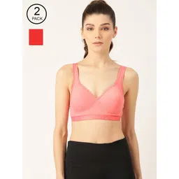 Lady Lyka Pack Of 2 Red & Pink Solid Non-Wired Lightly Padded Workout Bra PROVOGUE-picture-28