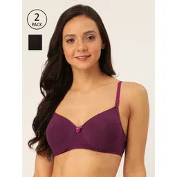 Lady Lyka Pack of 2 Solid Non-Wired Lightly Padded T-shirt Bras WHITE-ROSE-PPL-BLK-Multi-picture-15